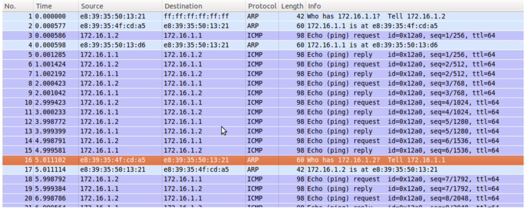 Figure 1.2-4 Wireshark capture of H2 (H2 pings H1)