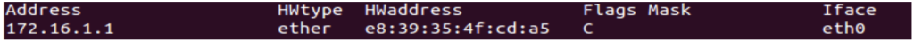Figure 1.2-7 ARP Table of H2 (H2 pings H1)